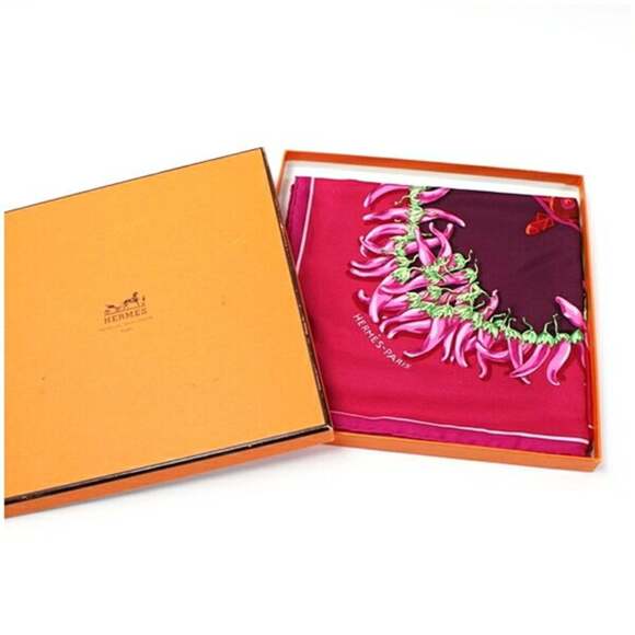 HERMES Red Silk Scarf - Picture 5 of 9